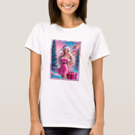 Camiseta Linda garota de Natal rosa 01