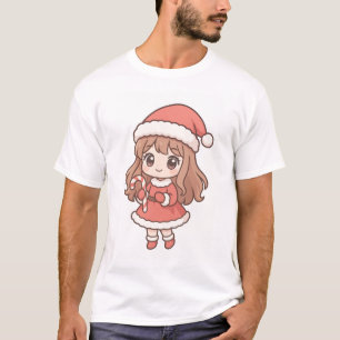 Camiseta Linda Garota Kawaii do Papai Noel com Bastão de Do