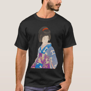 Camiseta Linda Geisha em pintura japonesa azul Kimono