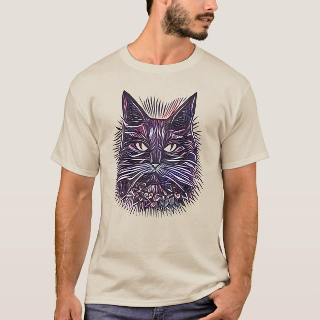 Camiseta Linda Ilustração de Cabeça de Gato (Frente)