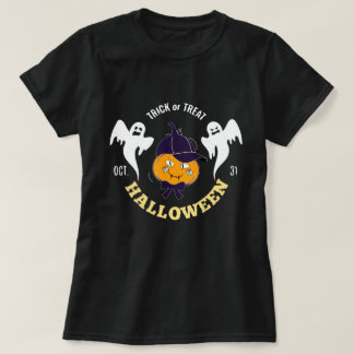 Camiseta Linda Menina Abóbora de Halloween com Fantasmas