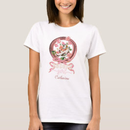 Camiseta Linda Menina Clássica Rosa Rococó Rosas Arco Sapat