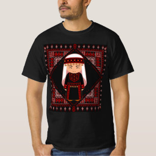Camiseta Linda menina palestina Embroiderada tatreez vermel