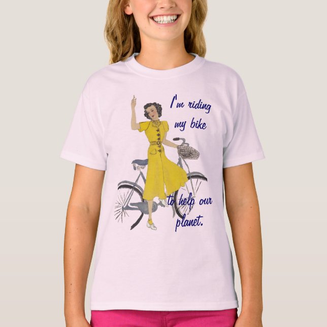 Camiseta linda moça de bicicleta (Frente)