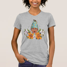 Camiseta Linda mulher africana com flores
