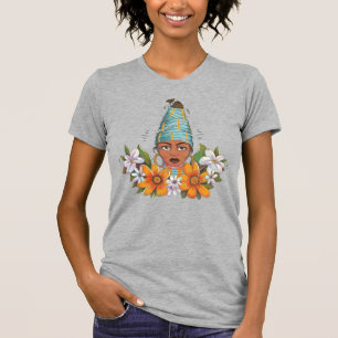 Camiseta Linda mulher africana com flores