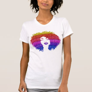 Camiseta Linda Mulher Penteado Afro Natural Arco-íris