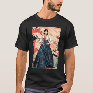 Camiseta Linda mulher sul-coreana Vestindo Hanbok Seoul