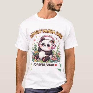 Camiseta Linda Música Panda Kawaii Estética Arte Floral