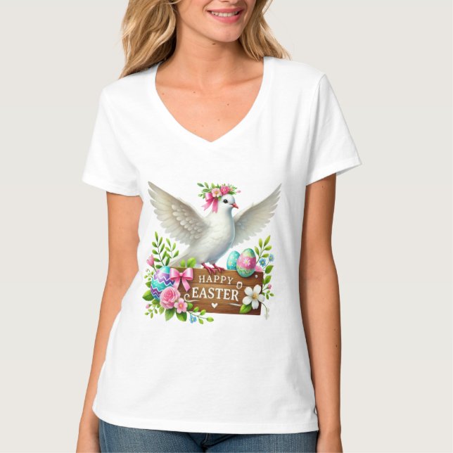 Camiseta Linda Páscoa feliz pombo  (Frente)