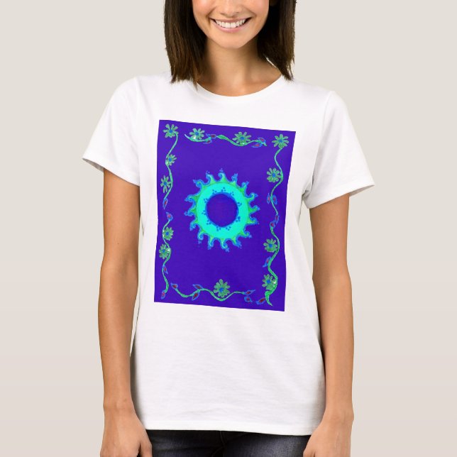 Camiseta Linda pintura de óleo de arte azul iridescente (Frente)