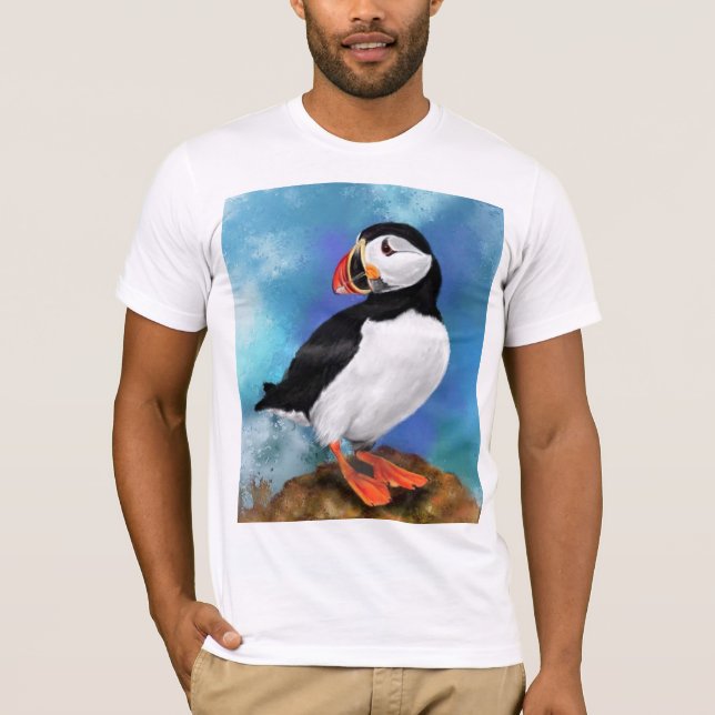 Camiseta Linda pintura de pássaros do Puffin Atlântico Migr (Frente)