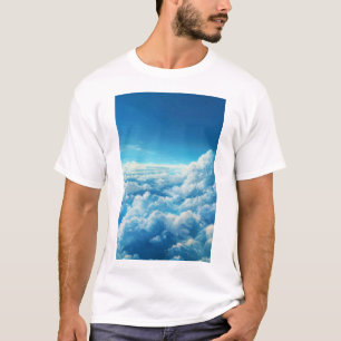 Camiseta Linda pintura Estilo Azul Céu Branco Nuvens T-S