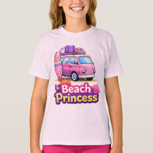 Camiseta Linda Princesa da Praia Camioneta Cor-de-Rosa de S