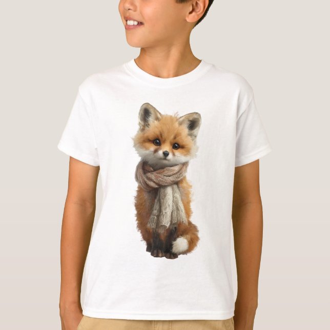 Camiseta Linda Raposa Invernal Fofa para Crianças (Frente)