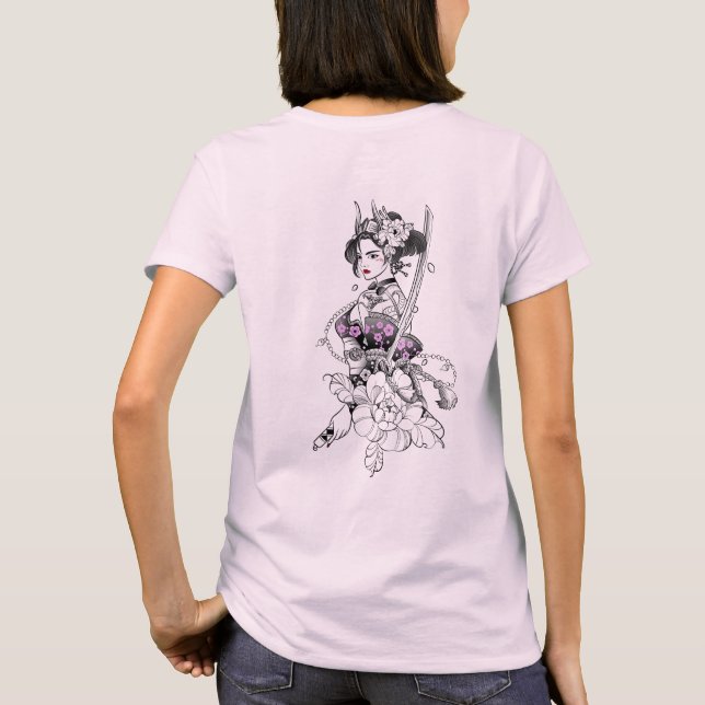 Camiseta "Linda Samurai Geisha com Katana" (Verso)