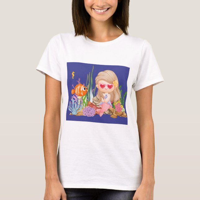 Camiseta Linda sereia-do-mar-de-bruxa brincando no mar (Frente)