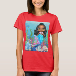 Camiseta Linda sereia negra tocando no mar