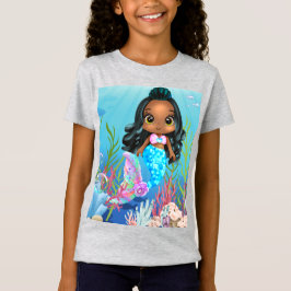 Camiseta Linda sereia negra tocando no mar