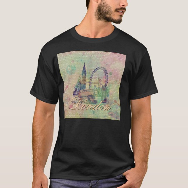 Camiseta Linda tendência Vintage London Landmarks (Frente)