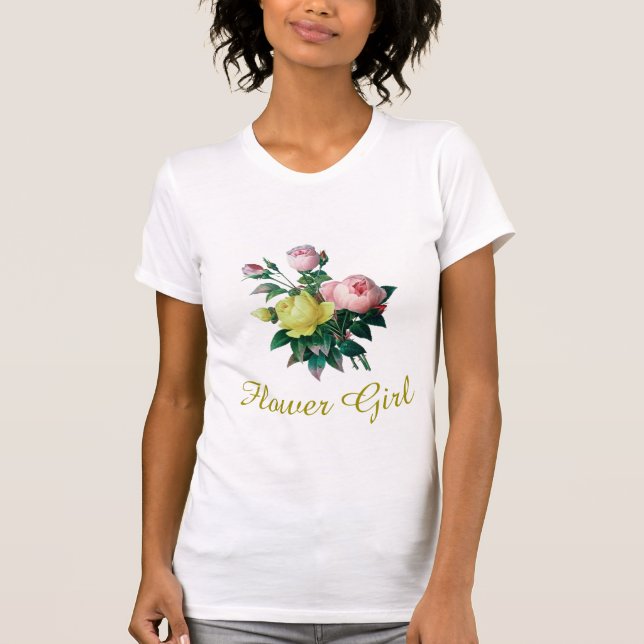 Camiseta linda vintage rosa floresce (Frente)