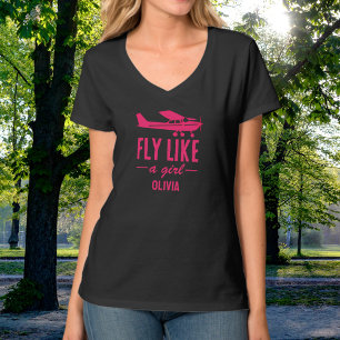 Camiseta Linda Voa Como Uma Garota Avião Rosa Feminina Avia