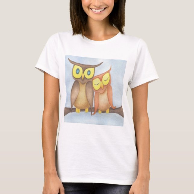 Camiseta Linda Watercolor Owl Lovers (Frente)