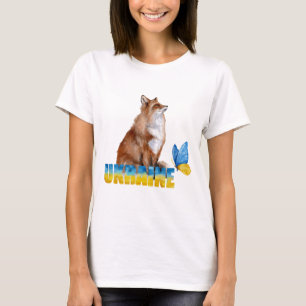 Camiseta Linda Watercolor Ucrânia Fox e Borboleta 