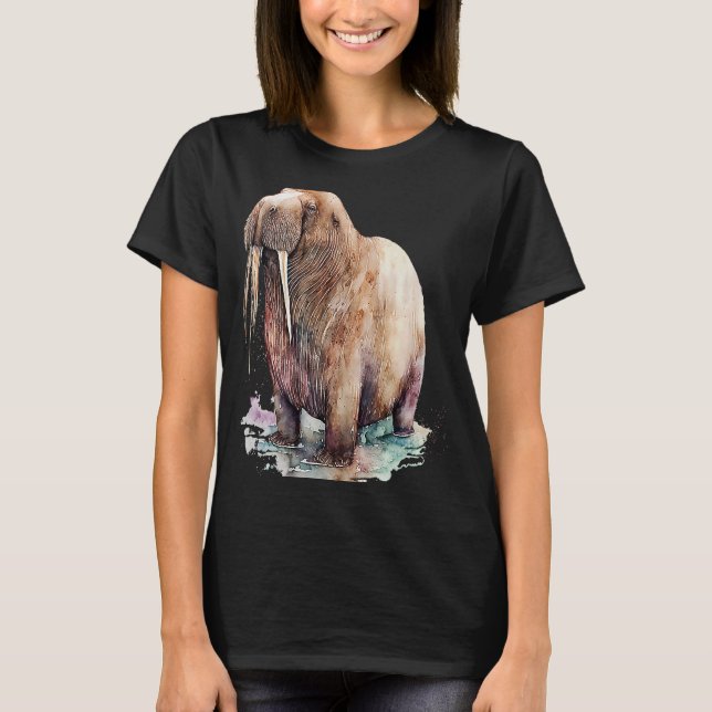 Camiseta Linda Watercolor Walrus Retrato (Frente)
