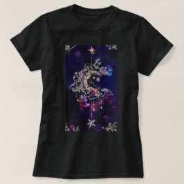 Camiseta Lindas Boho Lua Estrelas Azul Roxo Mulheres