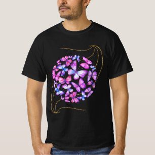 Camiseta Lindas Borboletas Aquarela com Brilho Dourado