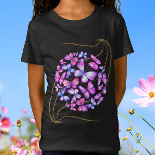 Camiseta Lindas Borboletas de Aquarela com Bling Dourado