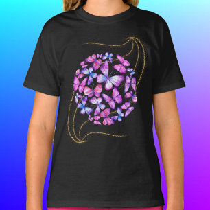 Camiseta Lindas Borboletas de Aquarela com Bling Dourado