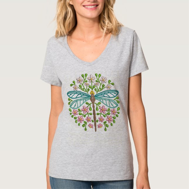 Camiseta Lindas Cores de Pastores Azuis de Dragonfly Azul E (Frente)