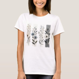 CAMISETA LINDAS FLORES SILVESTRES PASTEL CINZA E BRANCO
