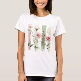 CAMISETA LINDAS FLORES SILVESTRES PASTEL ROSA E VERDE