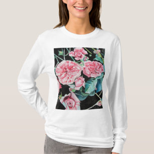 Camiseta Lindas Rosas Rosa Velho Vazio Cor-de-Rosa Superior