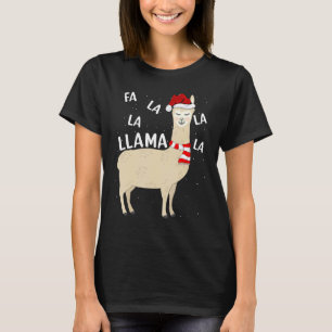 Camiseta Lindo Animal Lhama Chapéu de Papai Noel Fa La La L