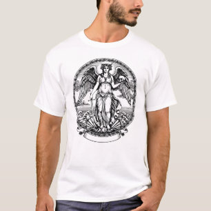 Camiseta Lindo Anjo Grego alado com espada e caveira