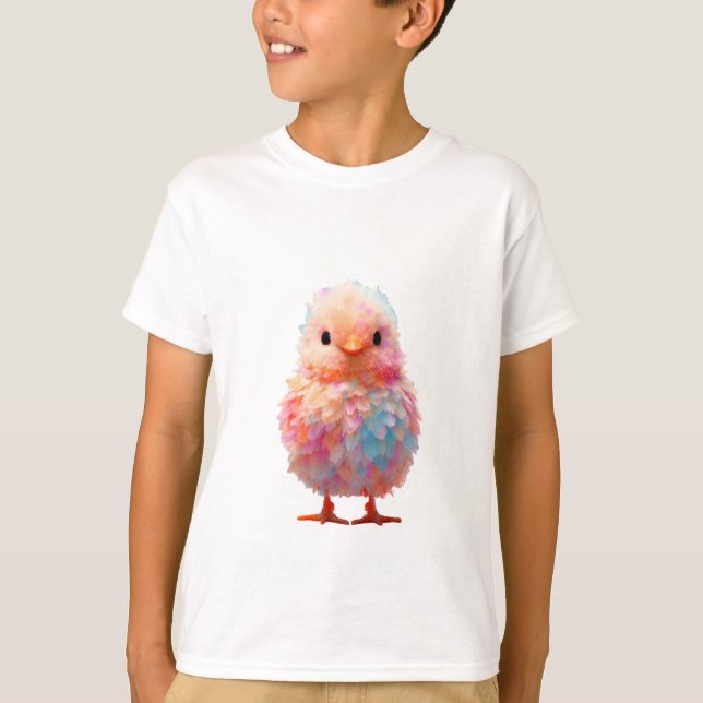 Camiseta Lindo Arco-Íris Pastel Fluffy Frango Bebê Crianças (Frente)