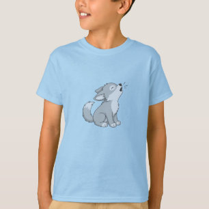 Camiseta Lindo cachorrinho de lobo uivando desenho animado