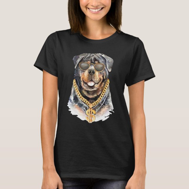 Camiseta Lindo Cão Rottweiler Com Colar De Corrente (Frente)