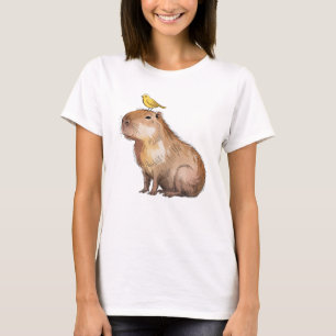 Camiseta Lindo Capivara com Arte em Aquarela de Pássaro Ama