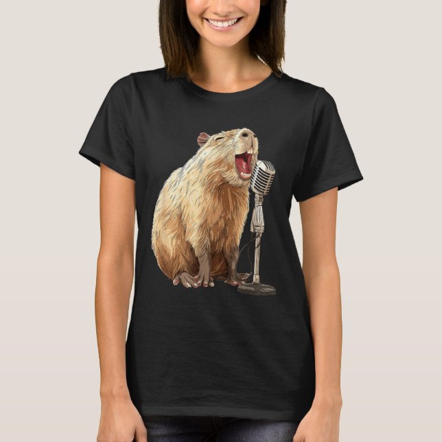 Camiseta Lindo Capivara com Microfone para Karaokê e Canto (Frente)