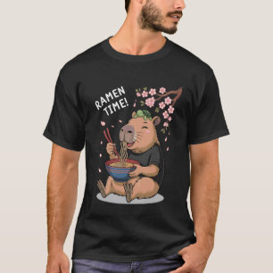 Camiseta Lindo Capivara Comendo Macarrão Ramen Japonês Fofo