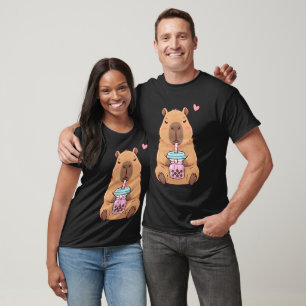 Camiseta Lindo Capivara Kawaii Anime Bebendo Chá Bubble Tea