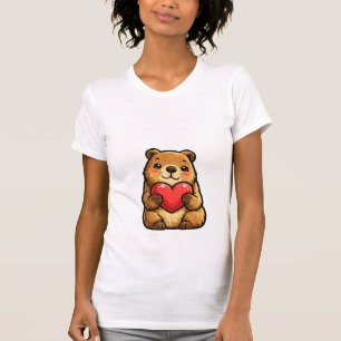 Camiseta Lindo Capivara Segurando Coração Kawaii Capivara 