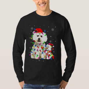 Camiseta Lindo chapéu de Papai Noel maltês Natal Luz Natal
