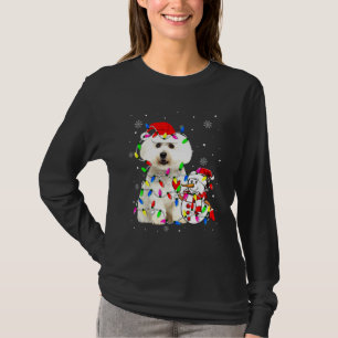 Camiseta Lindo chapéu de Papai Noel maltês Natal Luz Xmas