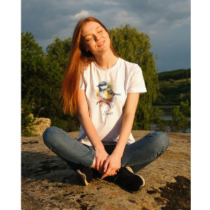 Camiseta Lindo chapim-azul num ramo, personalizado